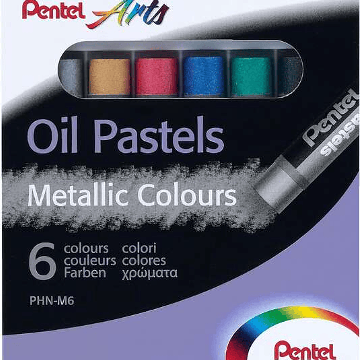 Pentel Oil Pastels Pack de 6 Pasteles Oleo Metalicos - Blandos, Cremosos y de Secado Lento - Colores Metalicos Surtidos 1