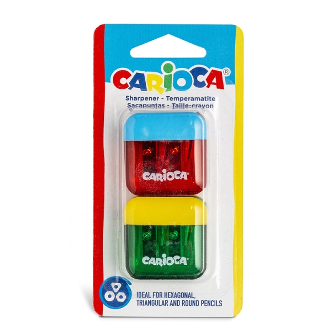 Carioca Pack de 2 Minisacapuntas de 2 Orificios con Deposito - Tapon de Seguridad en la Cuchilla - Colores Aleatorios Surtidos 1