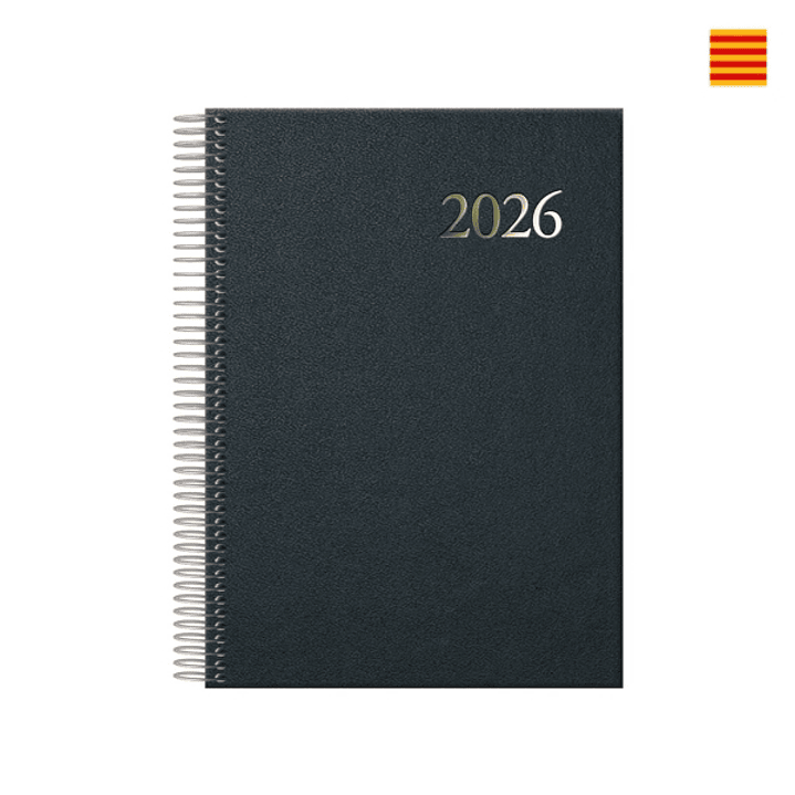 Dohe Segovia Agenda Anual Espiral en Catalan - Dia Pagina - Sabado y Domingo misma Pagina - Tamaño 14x20cm - Color Negro 1