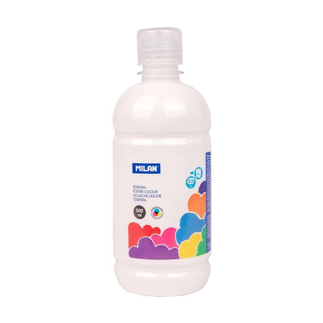 Milan Botella de Tempera 500ml - Tapon Dosificador - Secado Rapido - Mezclable - Color Blanco 1
