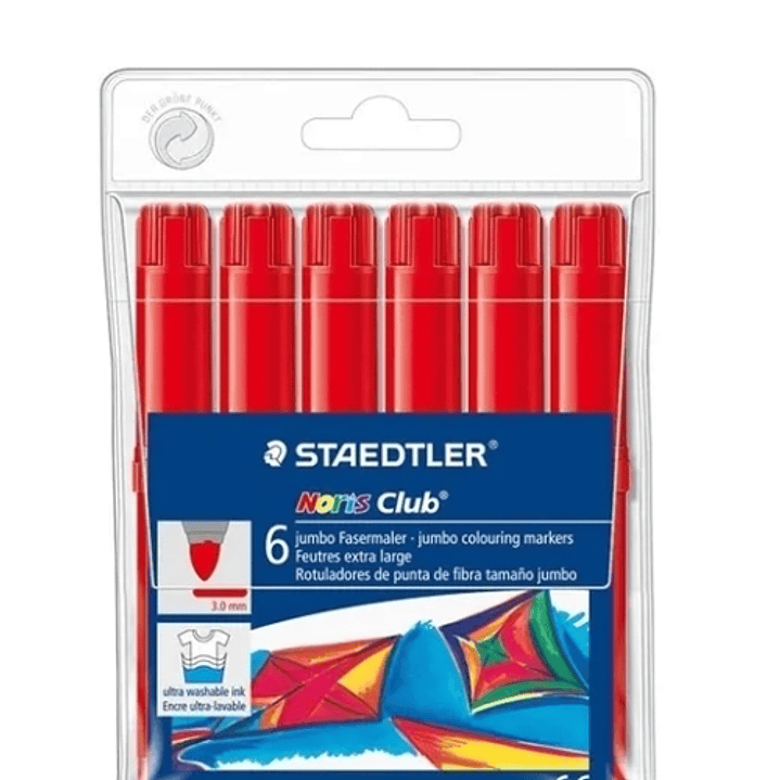 Staedtler Noris Jumbo 340 Pack de 6 Rotuladores Jumbo - Punta de Fibra - Trazo 3mm - Tapa Ventilada - Color Rojo 1