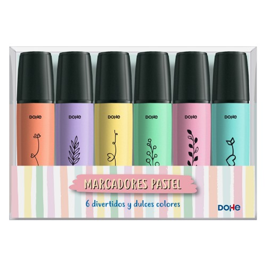 Dohe Pack de 6 Marcadores Fluorescentes Pastel - Punta Biselada con Trazo de 1-5 mm - Colores Surtidos 1