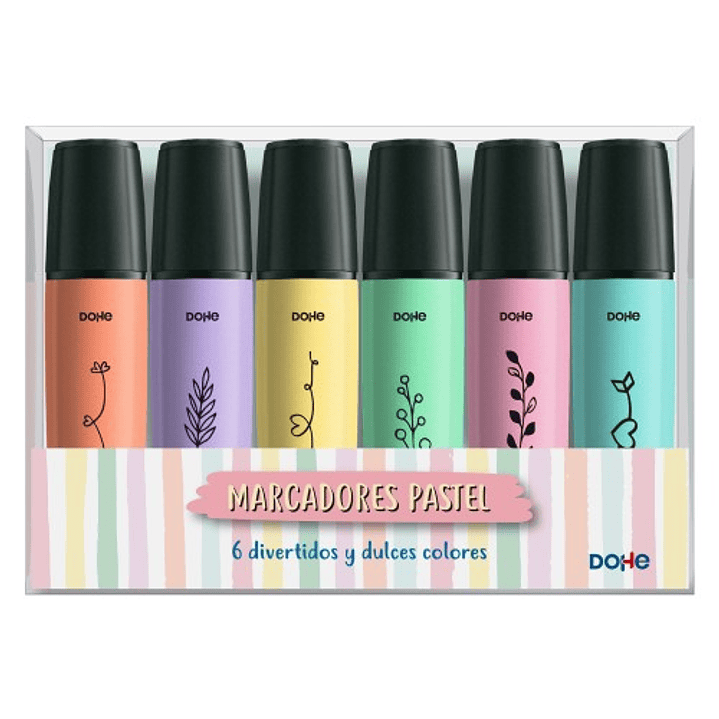 Dohe Pack de 6 Marcadores Fluorescentes Pastel - Punta Biselada con Trazo de 1-5 mm - Colores Surtidos 1