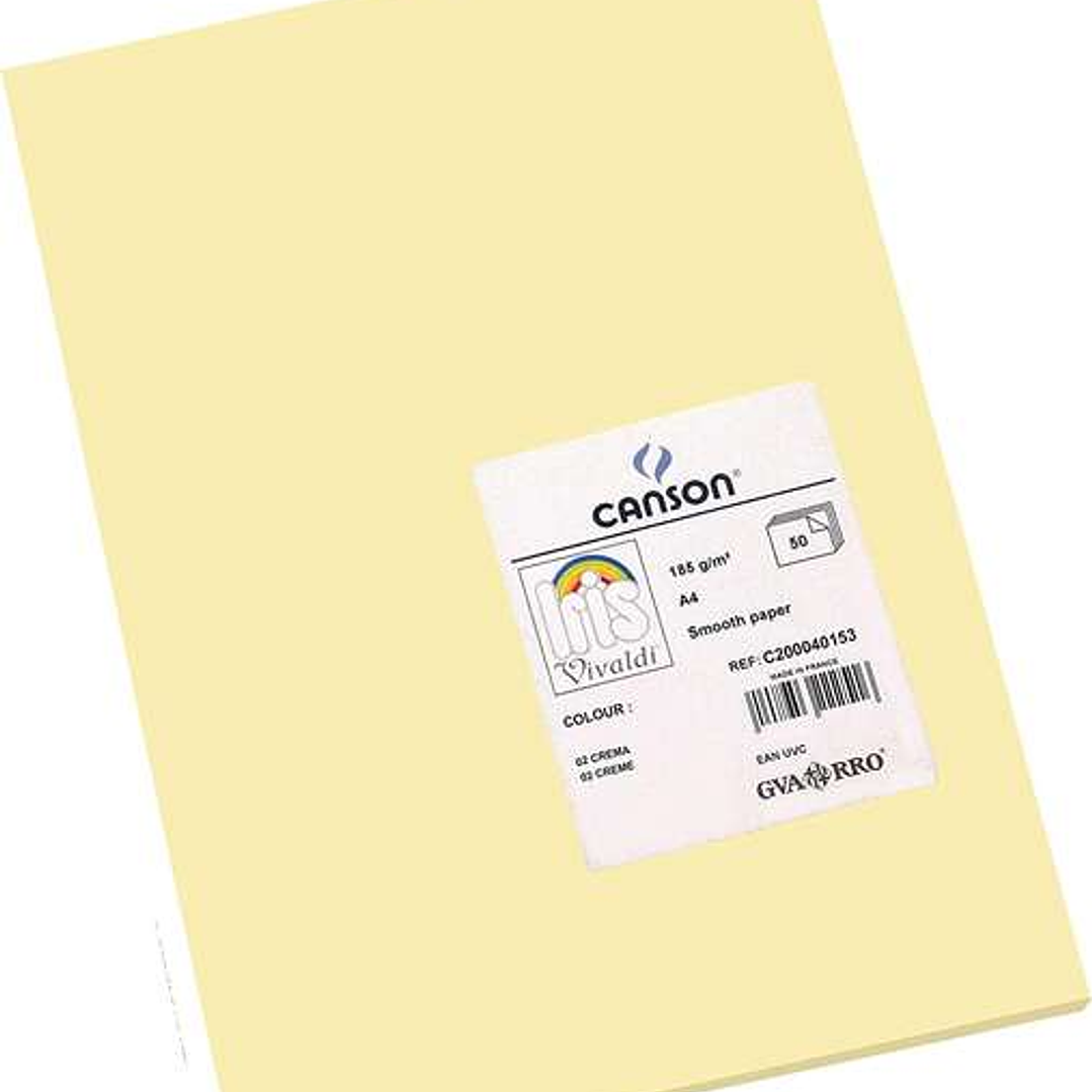 Canson Guarro Pack de 50 Cartulinas Iris A4 de 185g - 21x29.7cm - Color Crema 1