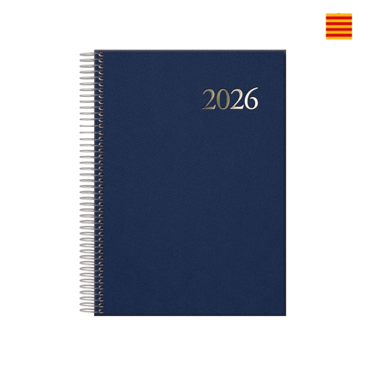 Dohe Segovia Agenda Anual Espiral en Catalan - Dia Pagina - Sabado y Domingo misma Pagina - Tamaño 14x20cm - Color Azul 1