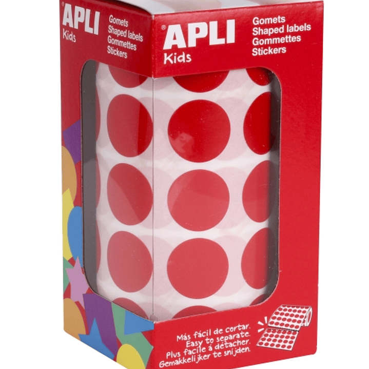 Apli Rollo de 1770 Gomets Redondos Rojos - Ø 20mm - Adhesivo Permanente - Desarrolla Habilidades y Capacidades en Niños 1
