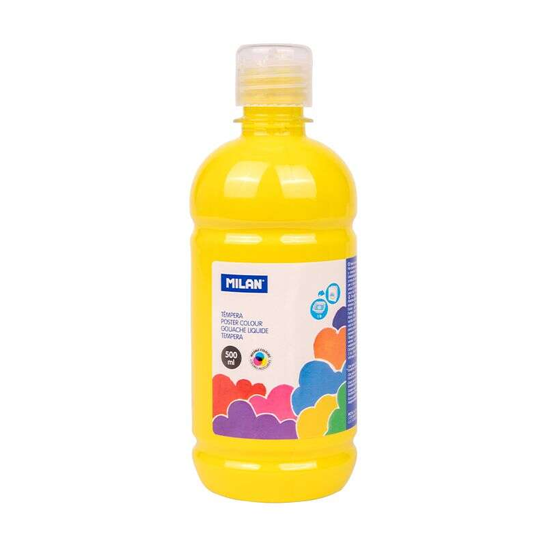 Milan Botella de Tempera 500ml - Tapon Dosificador - Secado Rapido - Mezclable - Color Amarillo 1