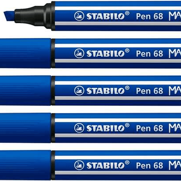 Stabilo Pen 68 MAX Rotulador - Punta de Fibra Biselada - Trazo entre 1-5mm aprox. - Tinta a Base de Agua - Color Azul Marino 1