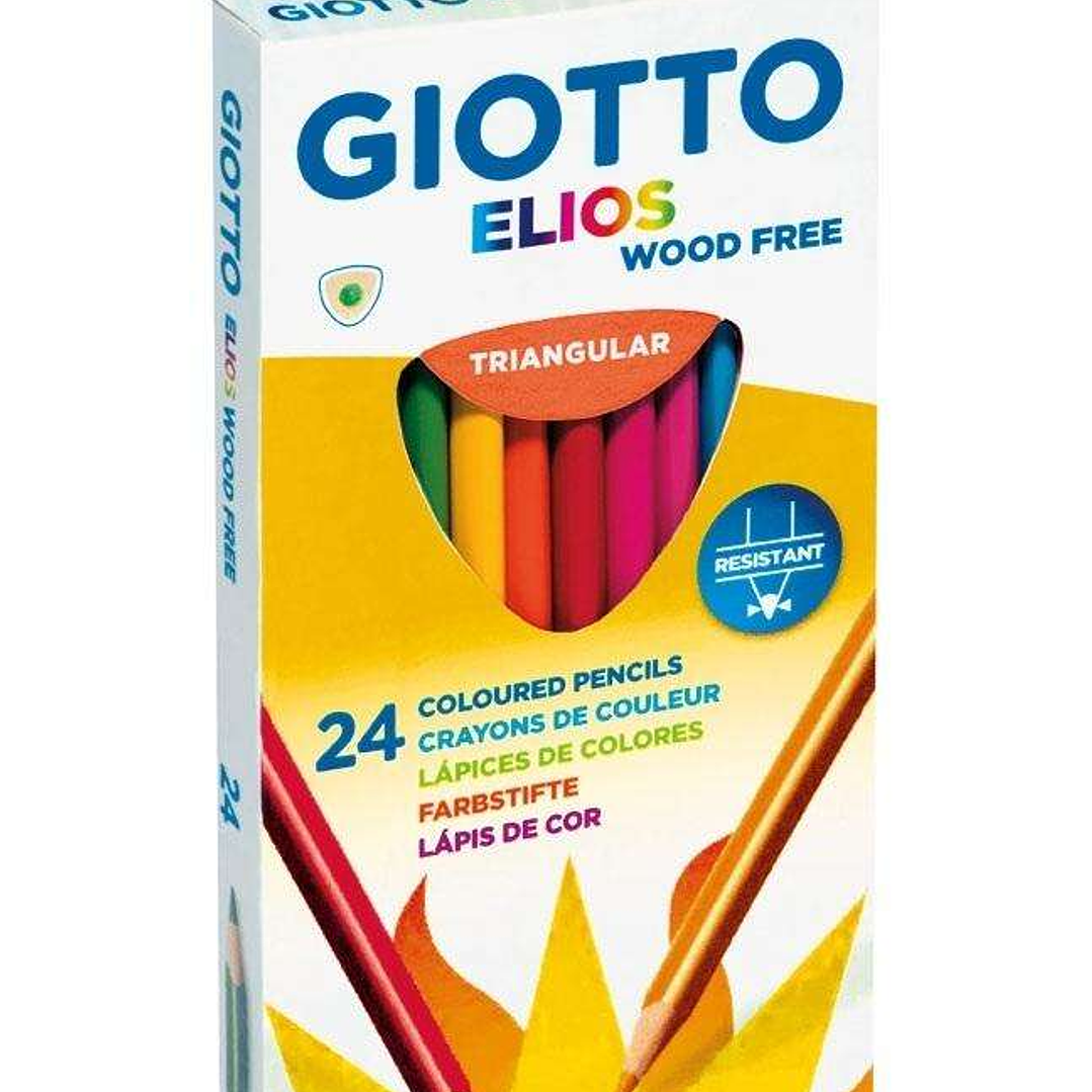 Giotto Elios Giant Wood Free Pack de 24 Lapices Triangulares de Colores - Sin Madera - Mina 5 mm - Colores Surtidos 1