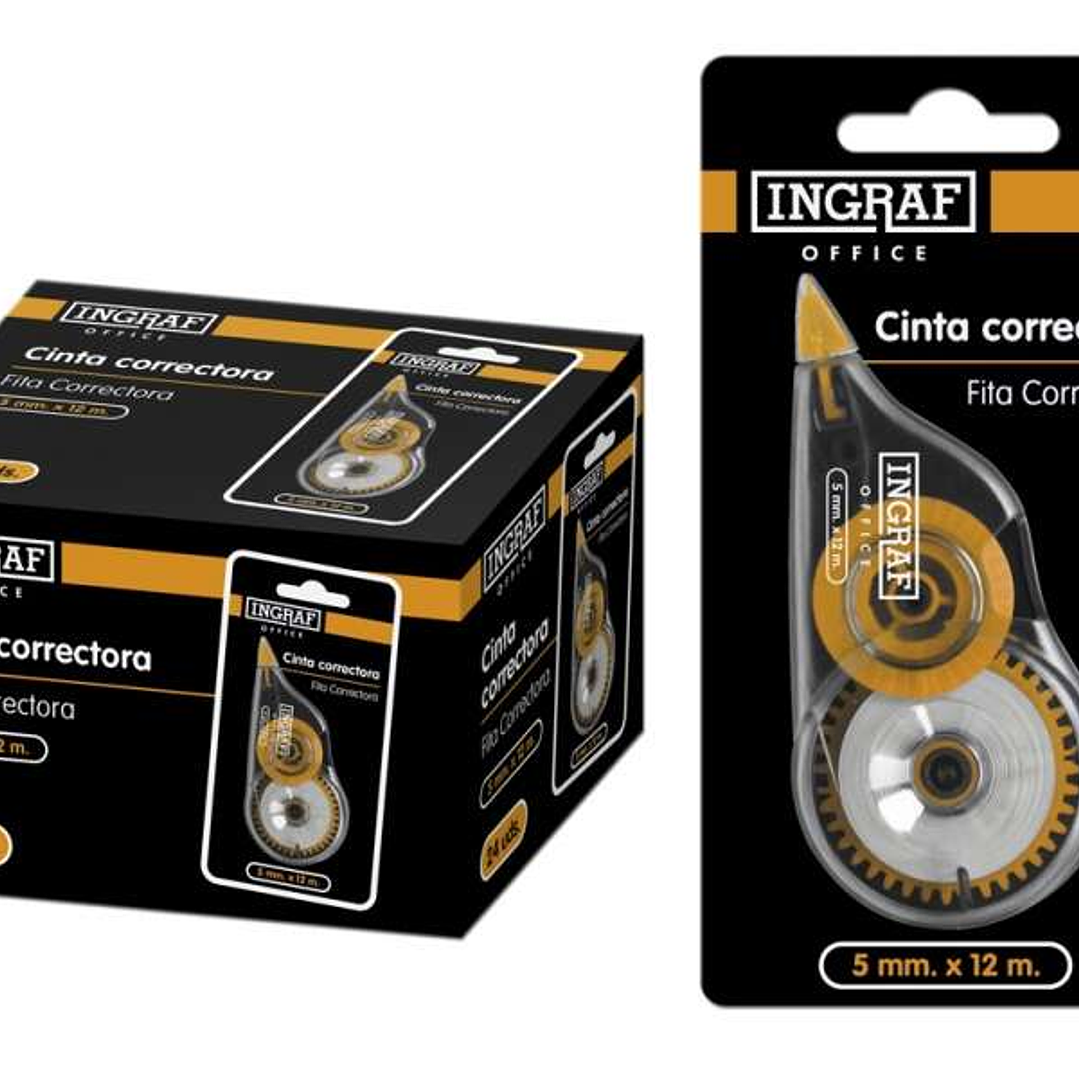 Ingraf Cinta Correctora en Seco 5mmx12m - Correccion Rapida y Limpia - Escritura Inmediata 1