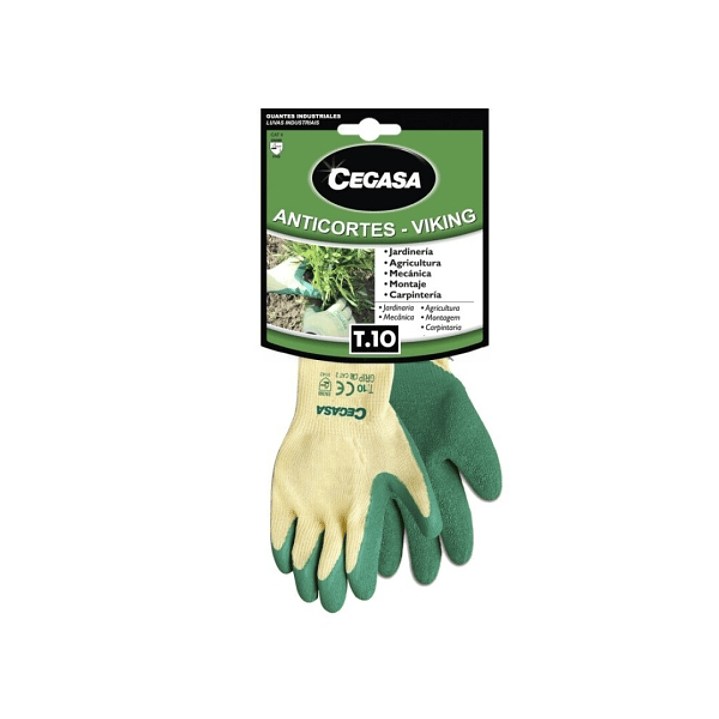 Cegasa Viking Guantes de Trabajo Anticortes Talla 10 - Fabricados en Algodon con Recubimiento de Latex Rugoso en Palma y Dedos - Color Verde 1