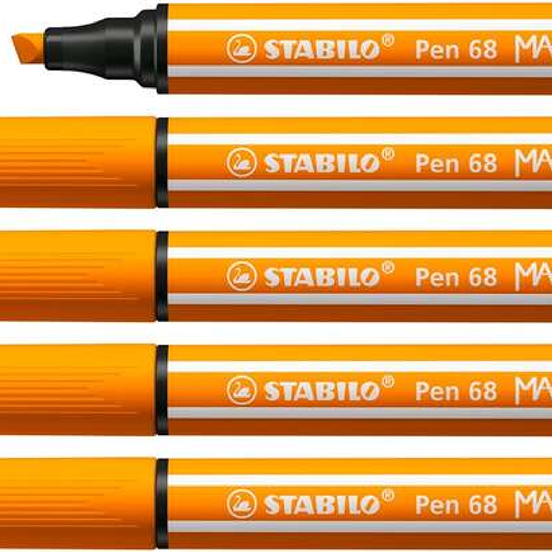 Stabilo Pen 68 MAX Rotulador - Punta de Fibra Biselada - Trazo entre 1-5mm aprox. - Tinta a Base de Agua - Color Naranja 1
