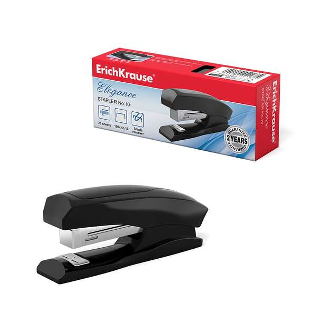 Erichkrause Elegance Grapadora de Sobremesa para Grapas Nº10 - Grapa hasta 20 Hojas - Quitagrapas Incorporado - Grapado Cerrado - Color Negro 1