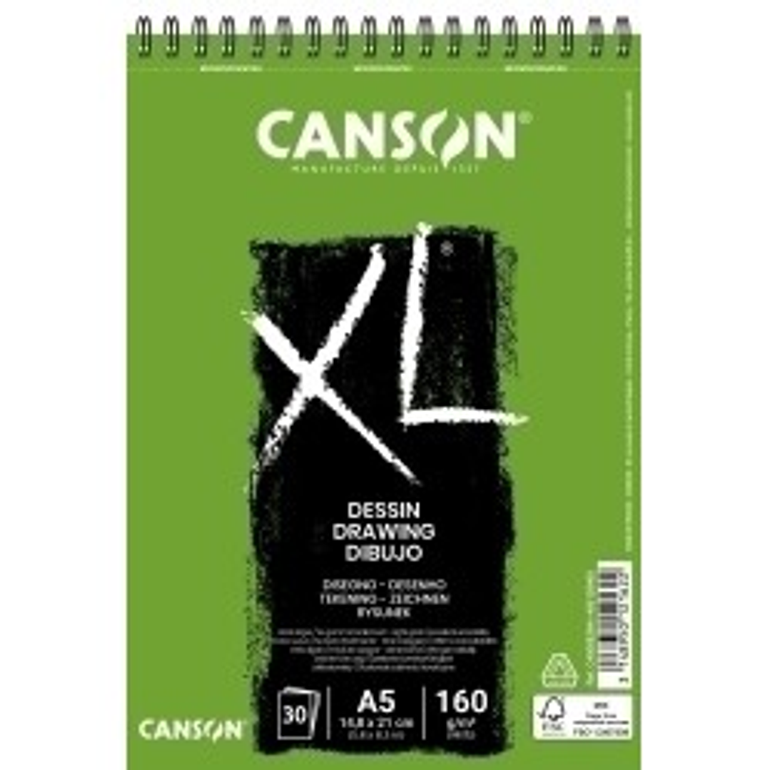 Canson XL Dibujo Album Espiral de 30 Hojas A5 - 160g - Grano Ligero - Color Blanco 1