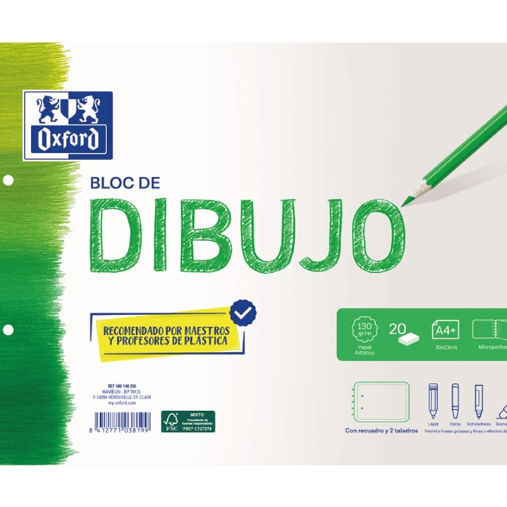 Oxford Dibujo Escolar Bloc Espiral Dibujo A4+ - Tapa Blanda/Contratapa Rigida - 20 Hojas 130gr - con Recuadro y 2 Taladros 1
