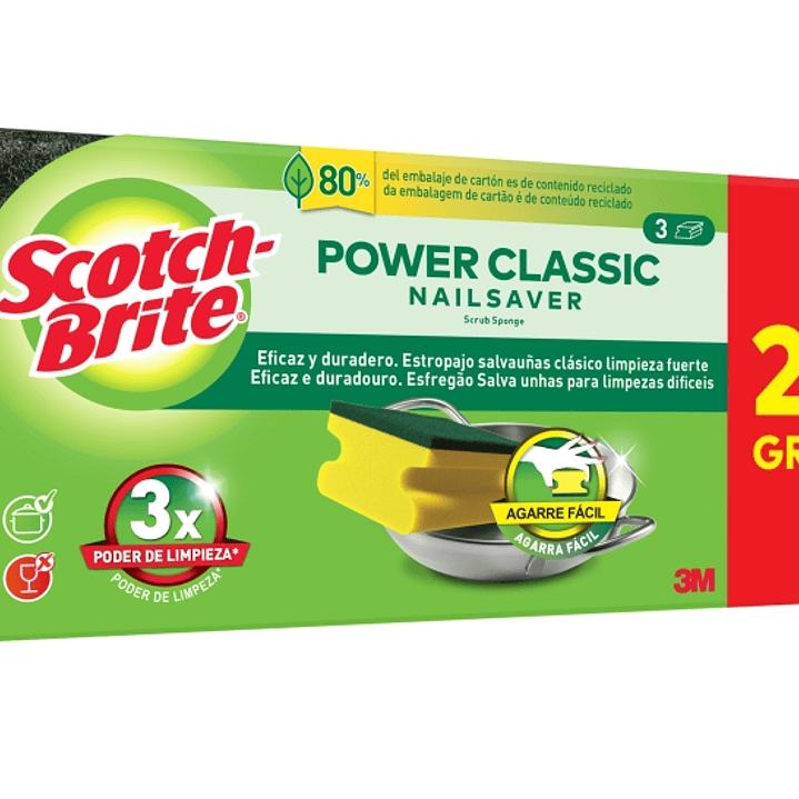 Scotch-Brite Classic Pack de 3 Estropajos de Cocina - Proteccion para los Dedos - Promocion 2 + 1 Gratis - Color Amarillo 1