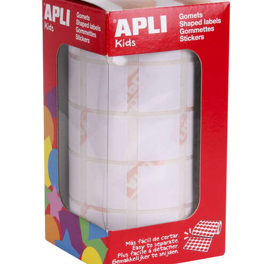 Apli Rollo con 1.770 Gomets Cuadrados 20x20mm - 59 Hojas Pretroqueladas - Ideal para Actividades Infantiles - Normas EN-71 y FSC - Color Blanco 1