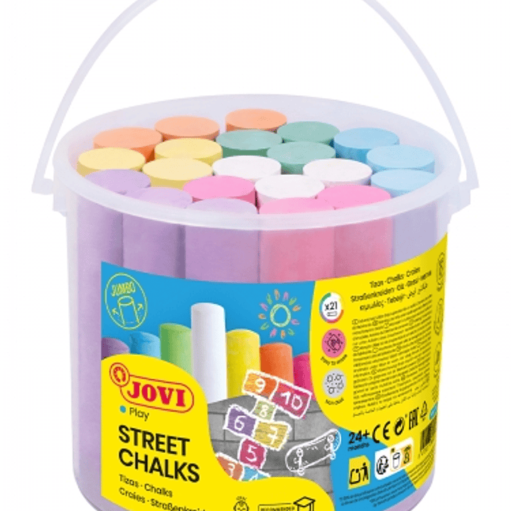 Jovi Street Chalks Bote 21 Tizas Jumbo - Especiales para Dibujar en El Suelo - Tizas Redondas - Facil Eliminacion con Agua - Poco Resto de Polvo en La 1