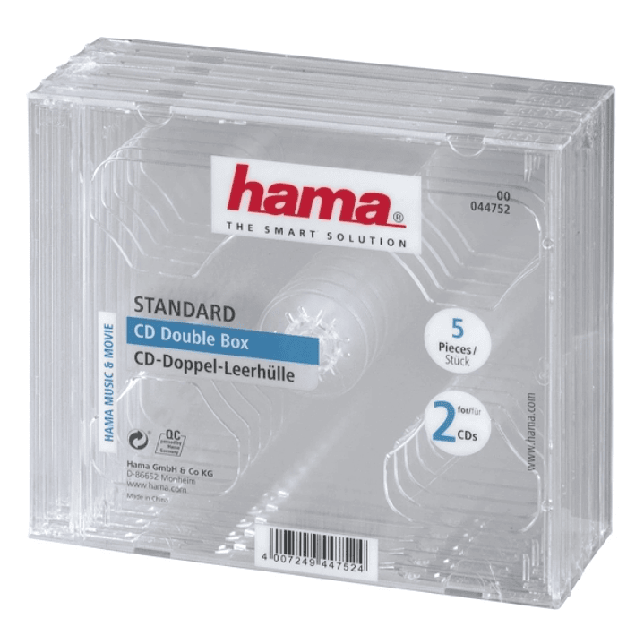 Hama Pack de 5 Cajas Dobles Vacias para CD/DVD - Poliestireno - 14x12.4x1.04cm - Color Transparente 1