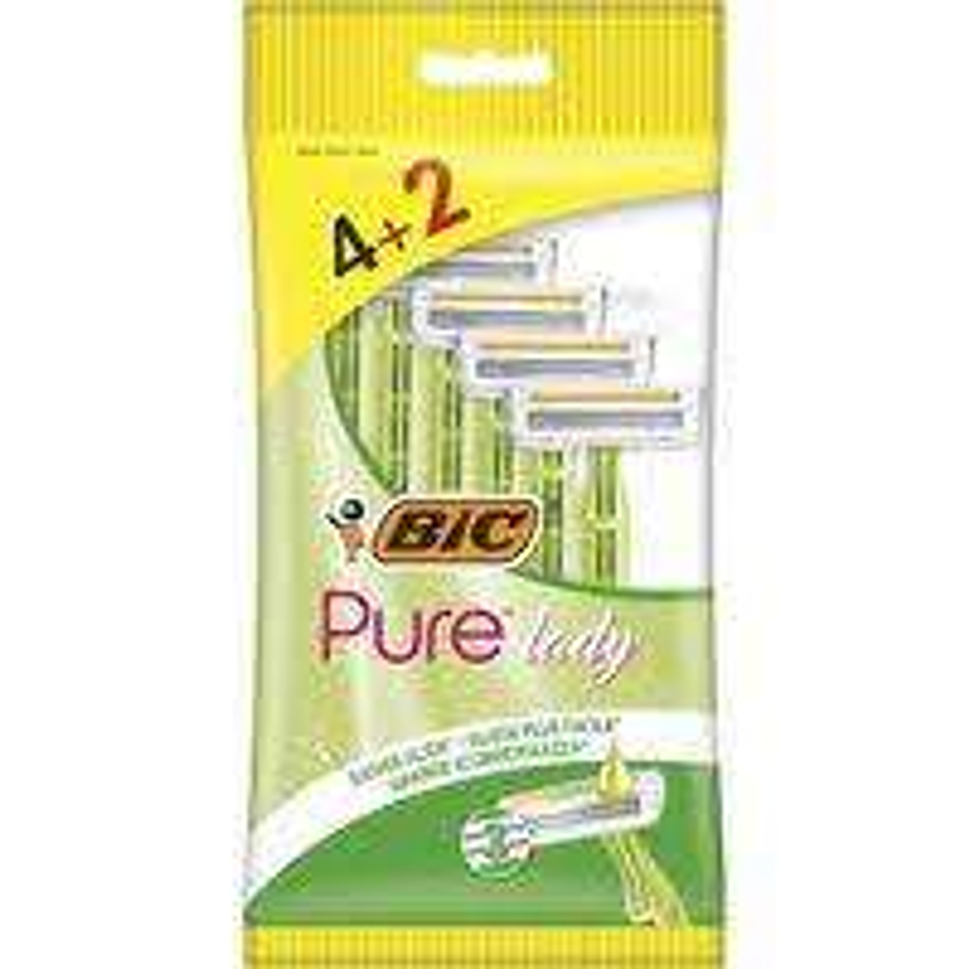 Bic Pure 3 Lady Pack de 4+2 Maquinillas de Depilacion Desechables de 3 Hojas - Tira Lubricante con Aloe Vera 1