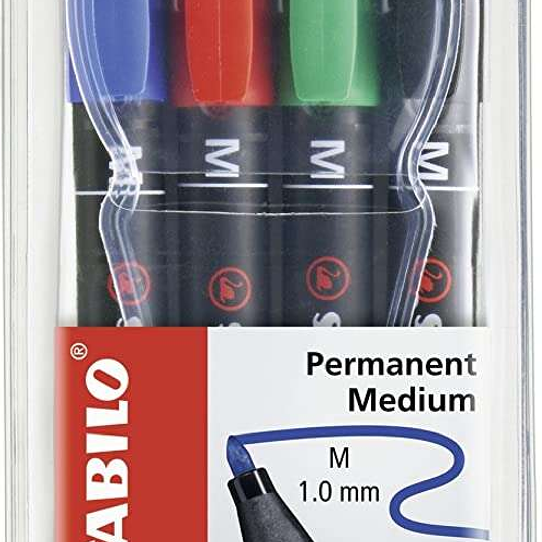 Stabilo OHPen Pack de 4 Rotuladores Permanentes - Punta Media - Trazo de 1mm - Agarre Antideslizante - Tapon Ventilado - Colores Surtidos 1