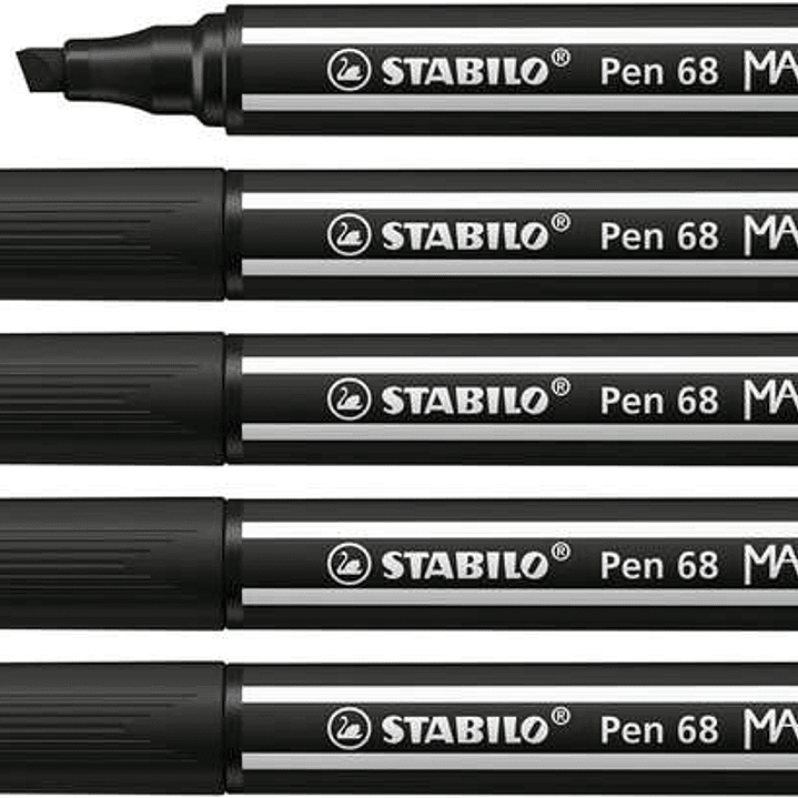 Stabilo Pen 68 MAX Rotulador - Punta de Fibra Biselada - Trazo entre 1-5mm aprox. - Tinta a Base de Agua - Color Negro 1