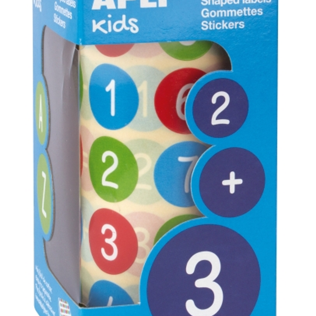 Apli Rollo de 900 Gomets Redondos con Numeros Ø 20 mm - Adhesivo Removible Base Agua - Fomenta Aprendizaje - Libre de Disolventes - Colores Surtidos 1