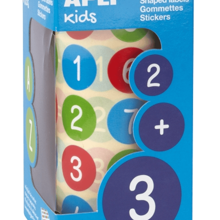 Apli Rollo de 900 Gomets Redondos con Numeros Ø 20 mm - Adhesivo Removible Base Agua - Fomenta Aprendizaje - Libre de Disolventes - Colores Surtidos 1