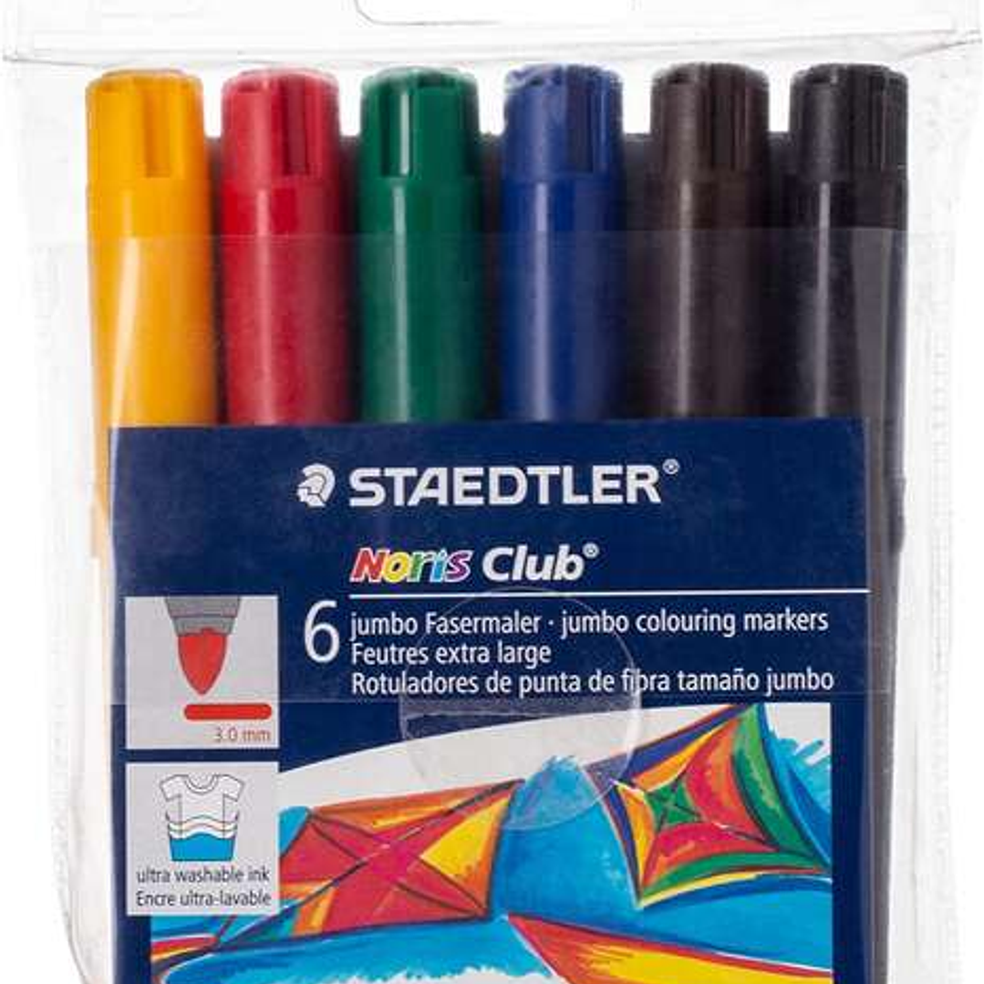Staedtler Noris Watercolour 341 Pack de 6 Rotuladores de Gran Tamaño - Trazo 3mm Aprox - Lavable Facilmente - Tinta Base de Agua - Colores Surtidos 1