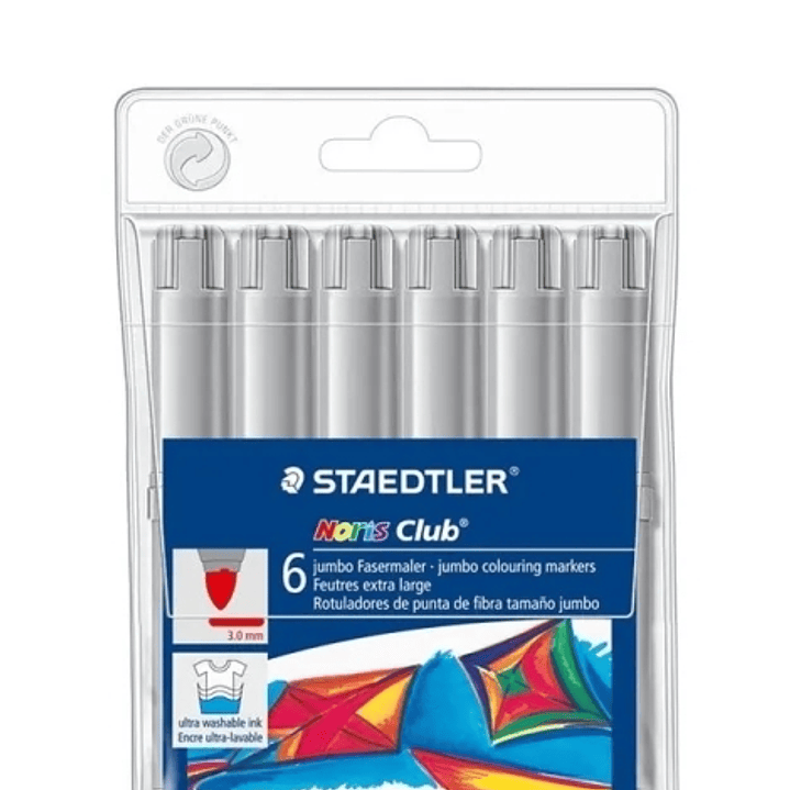 Staedtler Noris Jumbo 340 Pack de 6 Rotuladores Jumbo - Punta de Fibra - Trazo 3mm - Tapa Ventilada - Color Gris 1