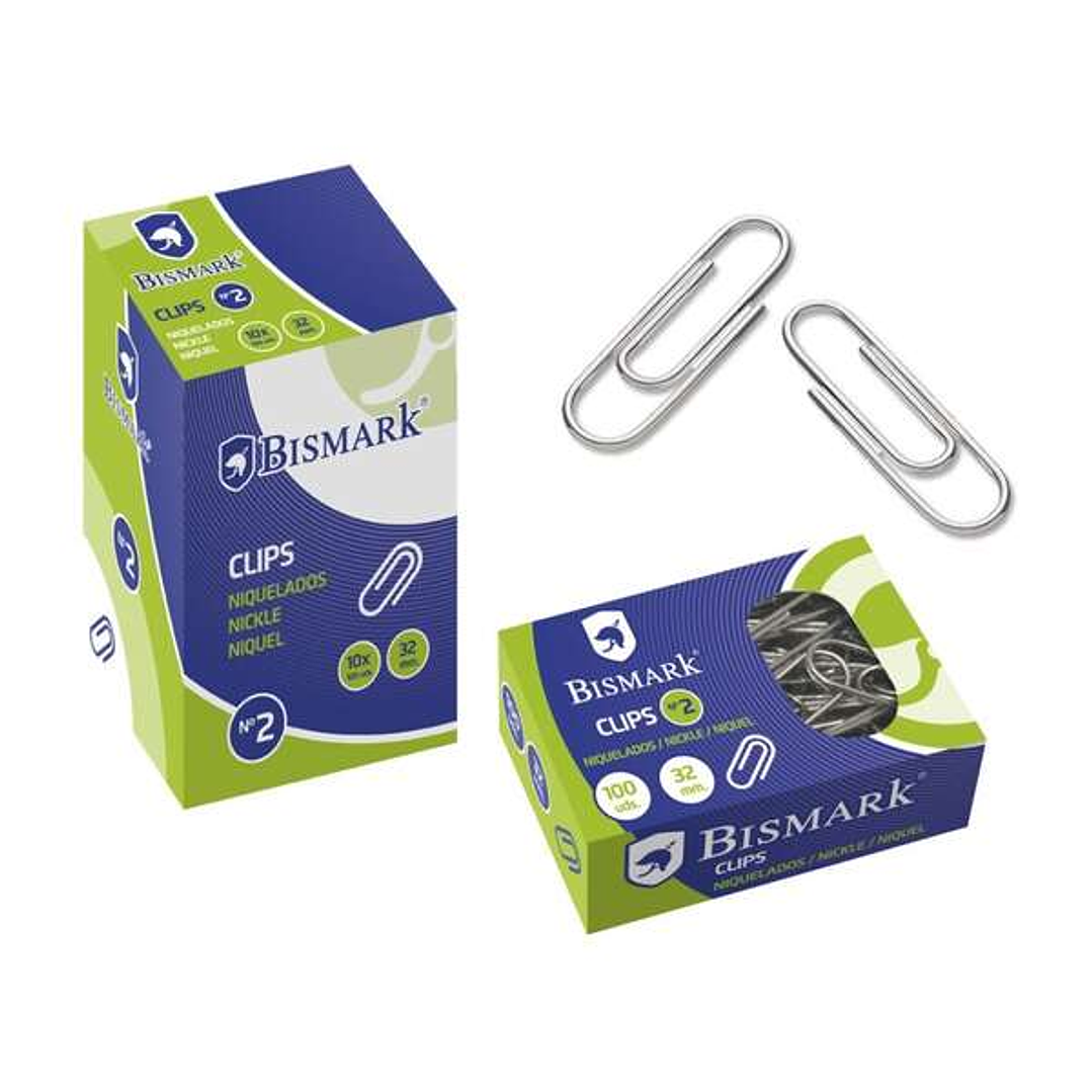 Bismark Pack de 100 Clips Nº2 32mm - Niquelados 1