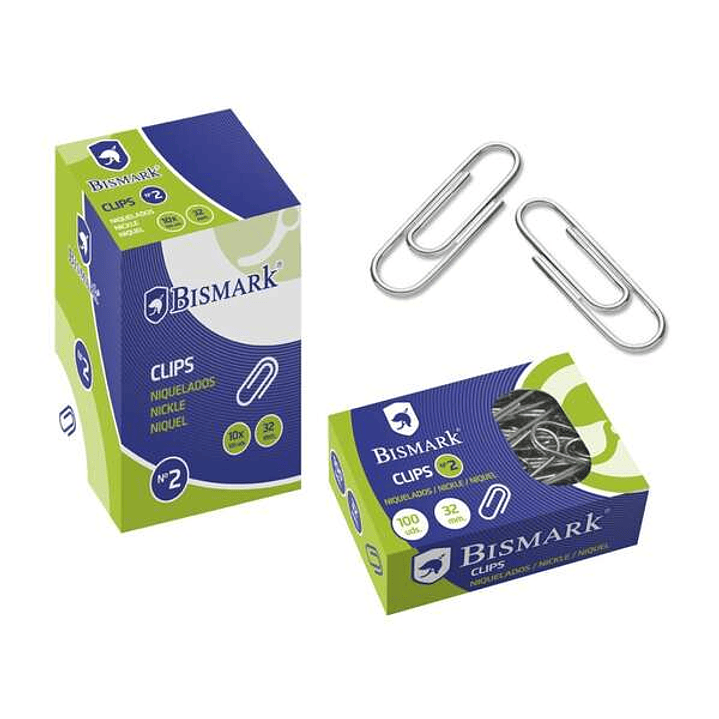 Bismark Pack de 100 Clips Nº2 32mm - Niquelados 1