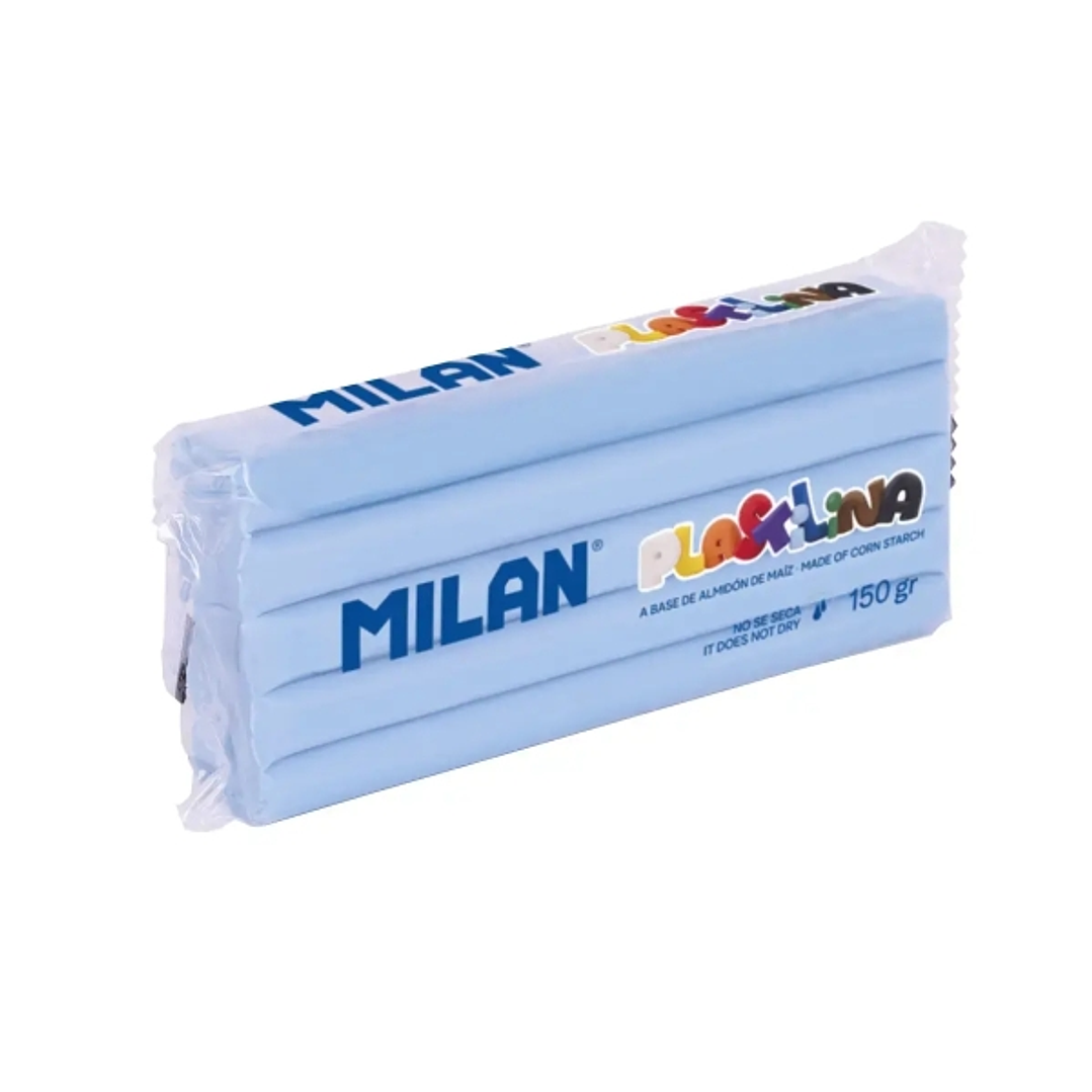 Milan Barra de Plastilina de 150gr - Base de Almidon de Maiz - Sin Gluten - Mezclables - Color Azul Claro 1