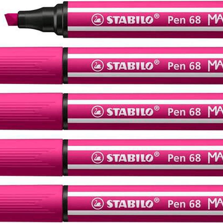 Stabilo Pen 68 MAX Rotulador - Punta de Fibra Biselada - Trazo entre 1-5mm aprox. - Tinta a Base de Agua - Color Rosa 1