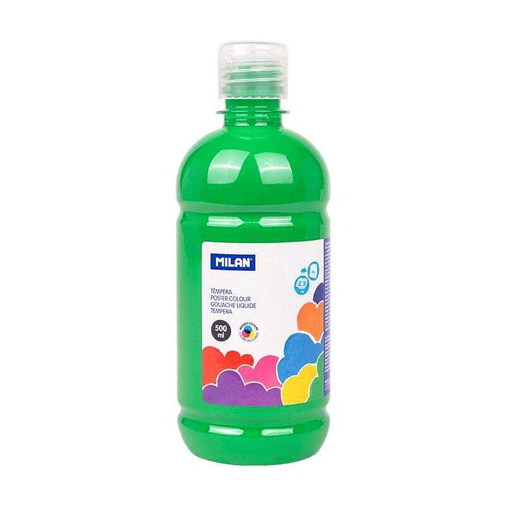 Milan Botella de Tempera 500ml - Tapon Dosificador - Secado Rapido - Mezclable - Color Verde Claro 1