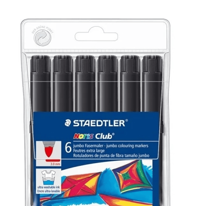 Staedtler Noris Jumbo 340 Pack de 6 Rotuladores Jumbo - Punta de Fibra - Trazo 3mm - Tapa Ventilada - Color Negro 1
