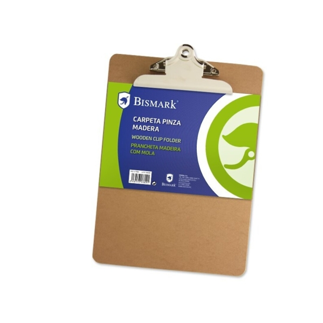 Biskmark Carpeta Sujetapapeles con Base de Madera y Pinza Metalica - Formato Folio 1