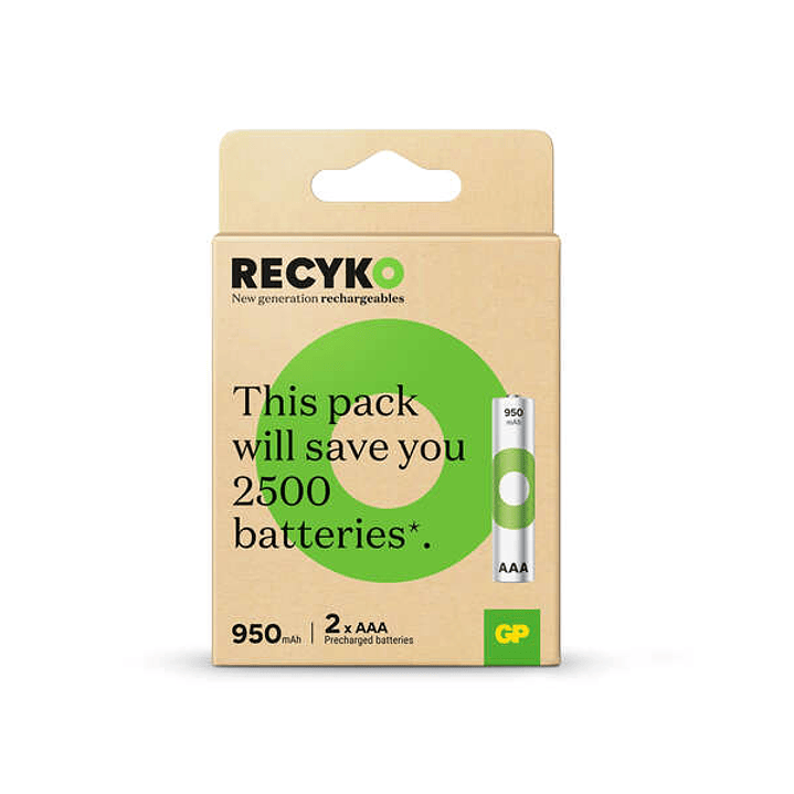 GP ReCyko Pack de 2 Pilas Recargables 950mAh AAA 1.2V - Precargadas - Ciclo de Vida: Hasta 1.000 Veces 1