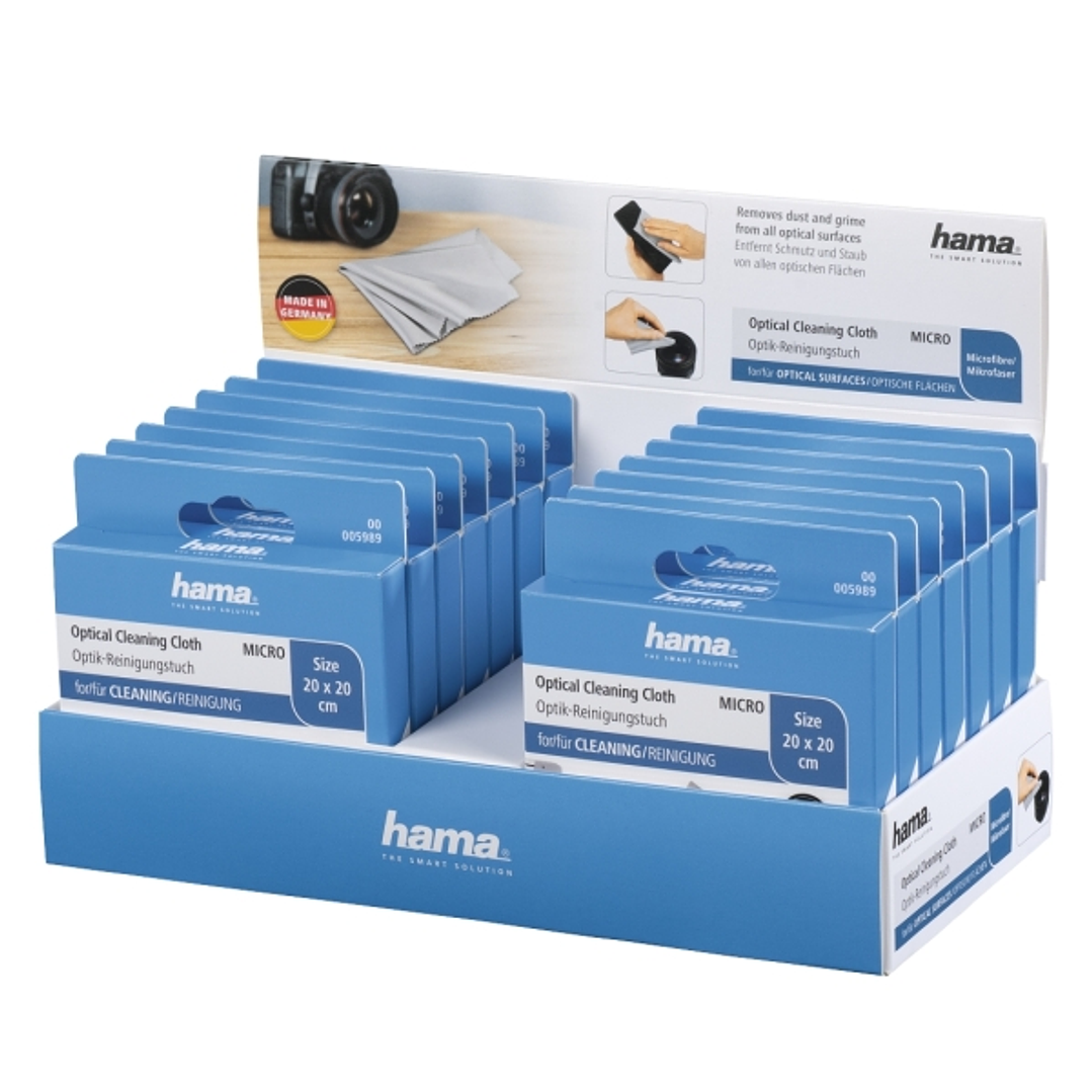 Hama Micro Expositor con 14 Bayetas de Limpieza para Opticas - 80% Poliester - Lavable a Mano - 20x20cm - Color Gris 1