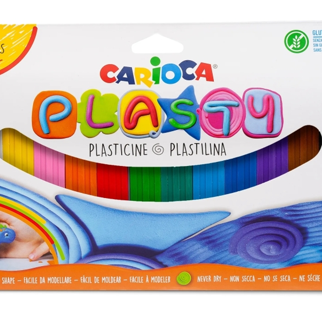 Carioca Plasty Pack de 12 Plastilinas Surtidas - Facil de Usar - No Se Seca - Reutilizable - Colores Brillantes y Mezclables - Libre de Gluten - Color 1