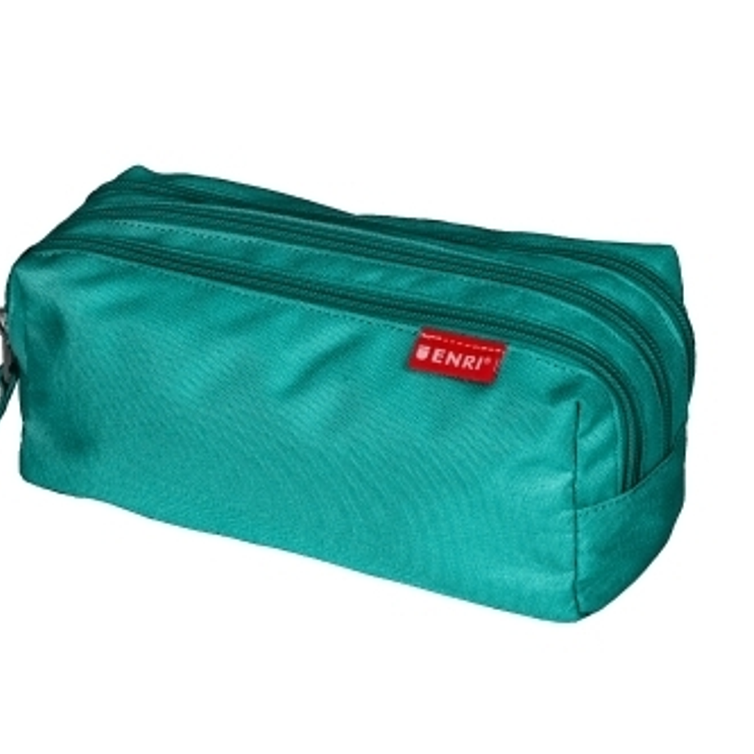 Enri Estuche Portatodo con 3 Compartimentos - Cierres de Cremallera - Fabricado en Poliester - Color Verde Azulado 1