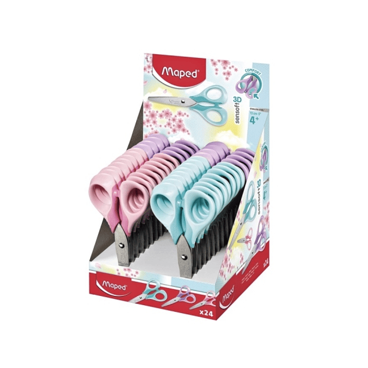 Maped Sensoft Tijera Escolar Punta Redonda 13cm - Hojas de Acero Inoxidable - Mango de Plastico Simetrico - Colores Pastel Surtidos 1