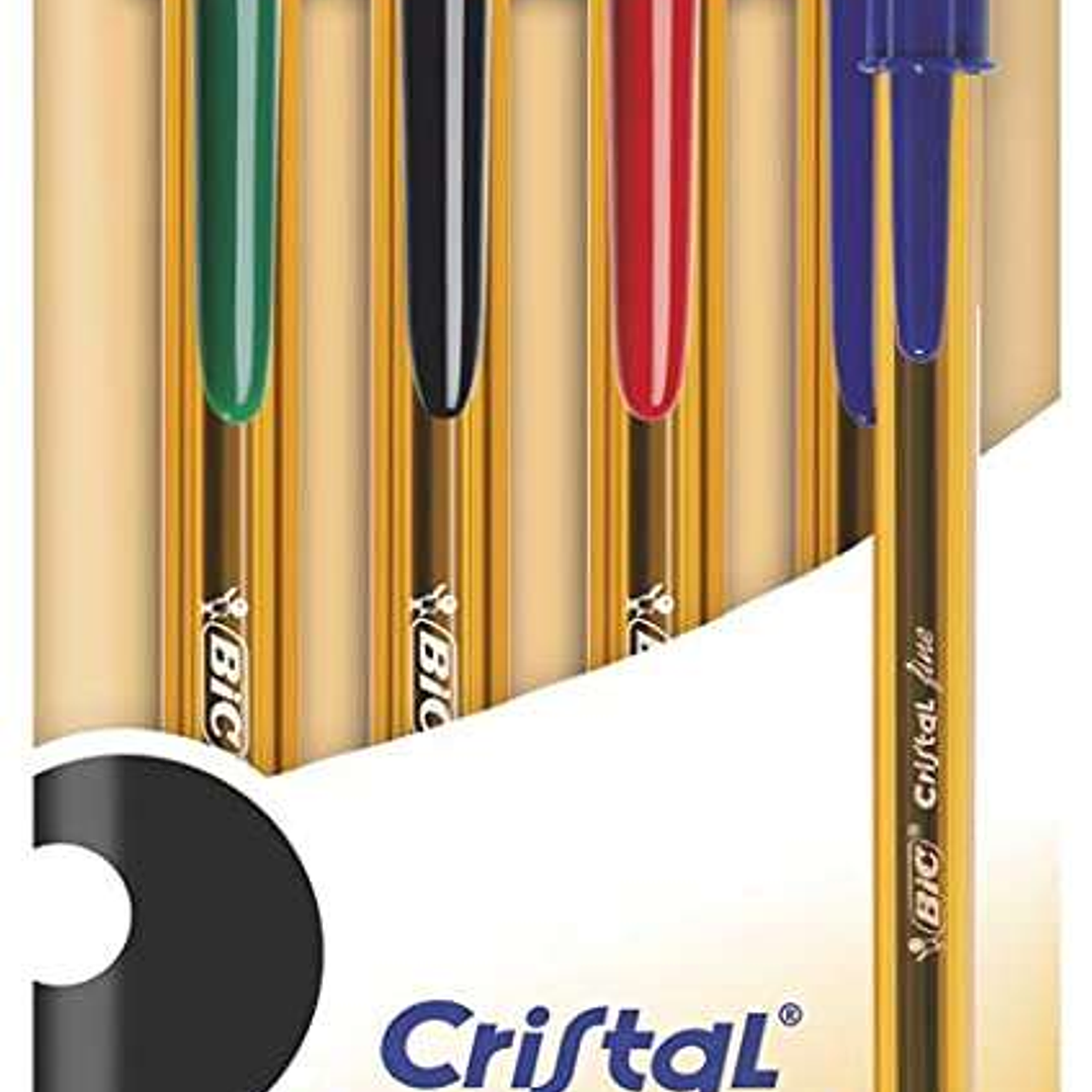Bic Cristal Original Fine Pack de 4 Boligrafos de Bola - Punta Redonda de 0.8mm - Trazo de 0.30mm - Tinta con Base de Aceite - Translucido - Colores S 1