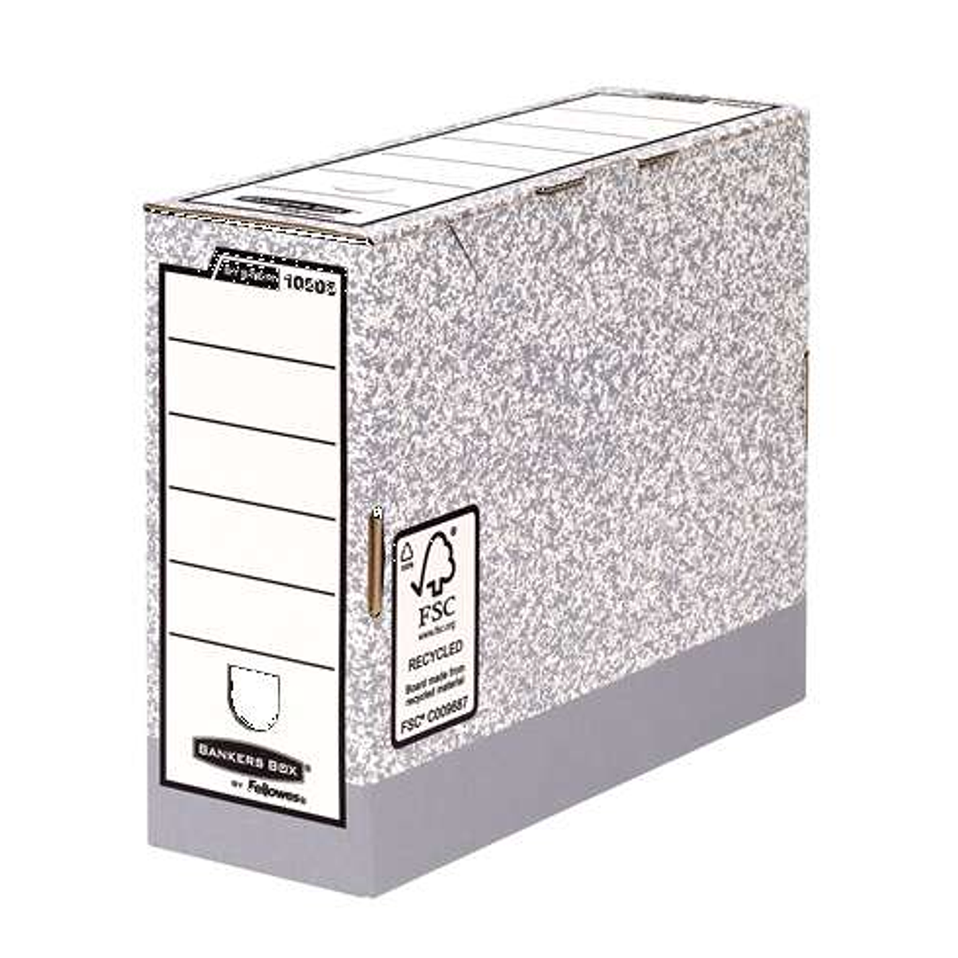 Fellowes Bankers Box Caja de Archivo Definitivo 100mm A4 - Montaje Automatico Fastfold - Carton Reciclado Certificacion FSC - Color Gris 1