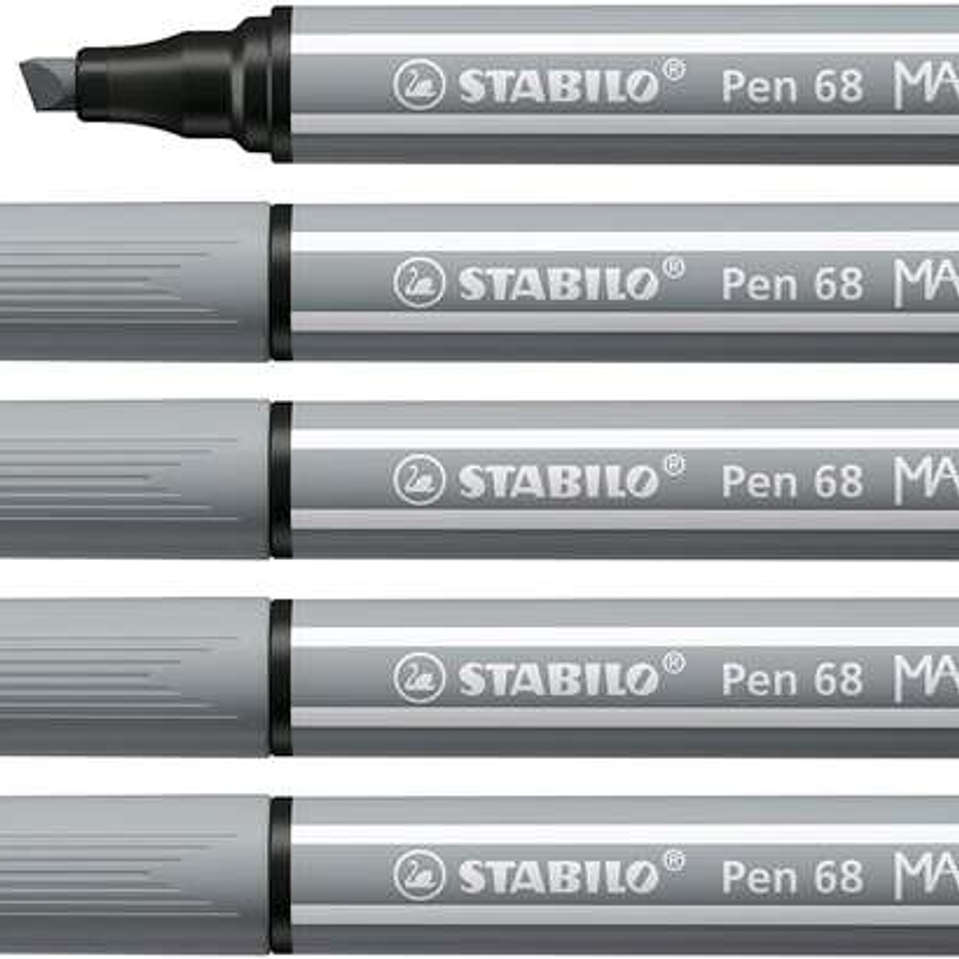 Stabilo Pen 68 MAX Rotulador - Punta de Fibra Biselada - Trazo entre 1-5mm aprox. - Tinta a Base de Agua - Color Gris 1