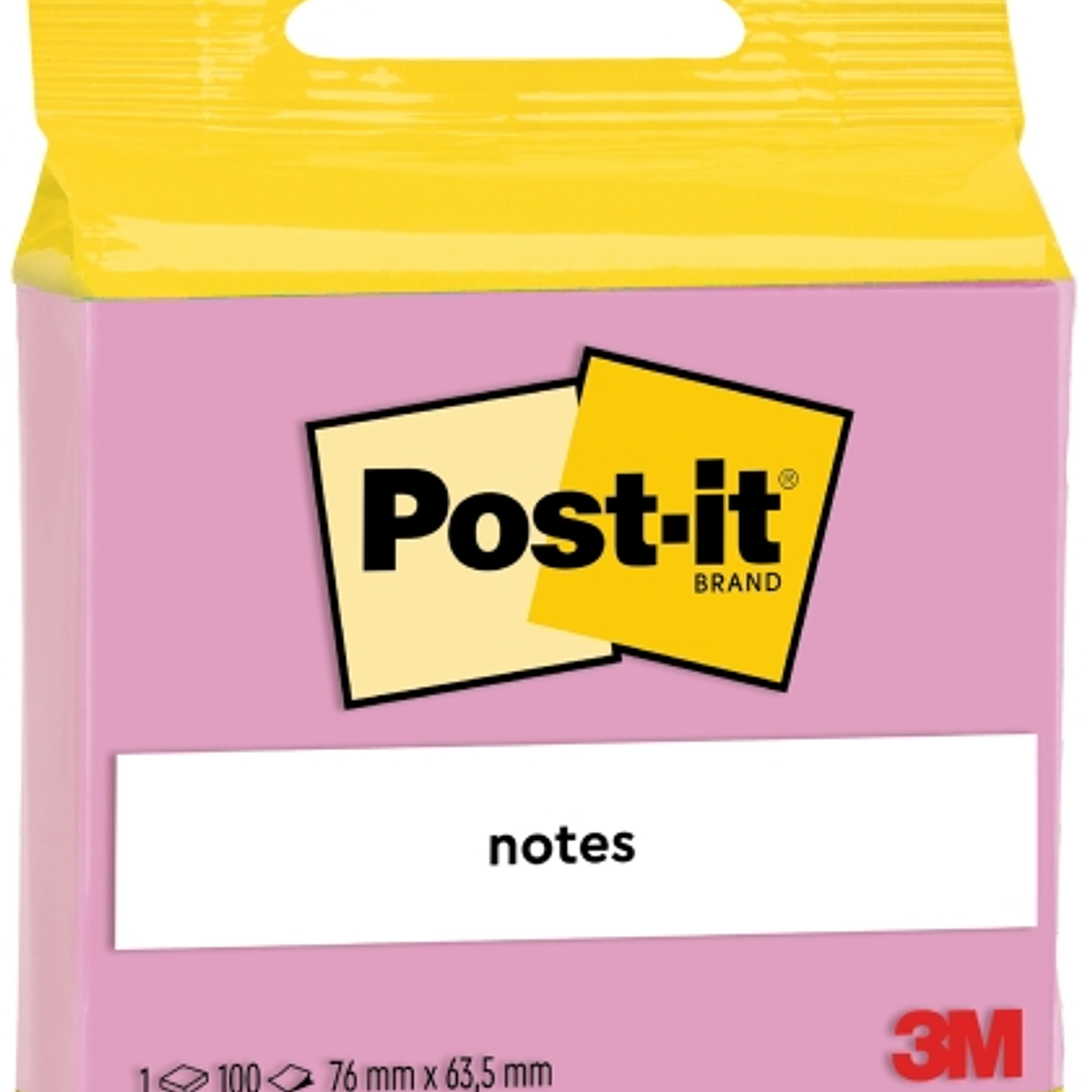 Post-It Bloc de 100 Notas Adhesivas Reposicionables - Forma Rectangular - 63.5x76mm - Color Rosa 1