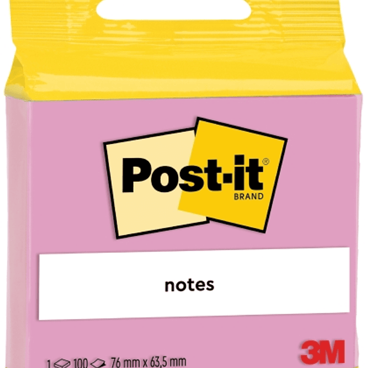 Post-It Bloc de 100 Notas Adhesivas Reposicionables - Forma Rectangular - 63.5x76mm - Color Rosa 1