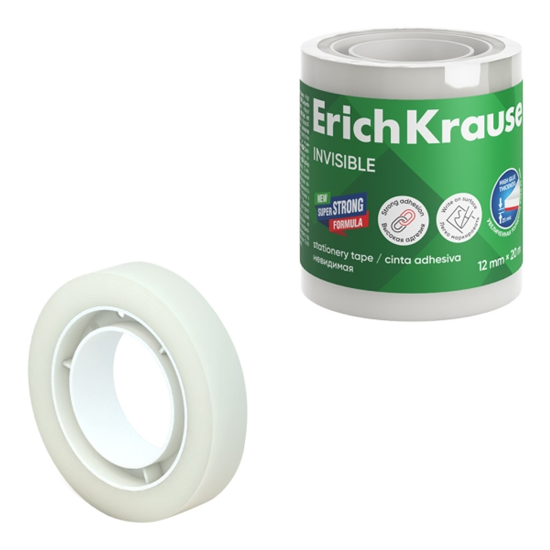 ErichKrause Cinta Adhesiva Invisible 12mmx20m - Superficie Mate - Apta para Escribir Encima - Transparente 1