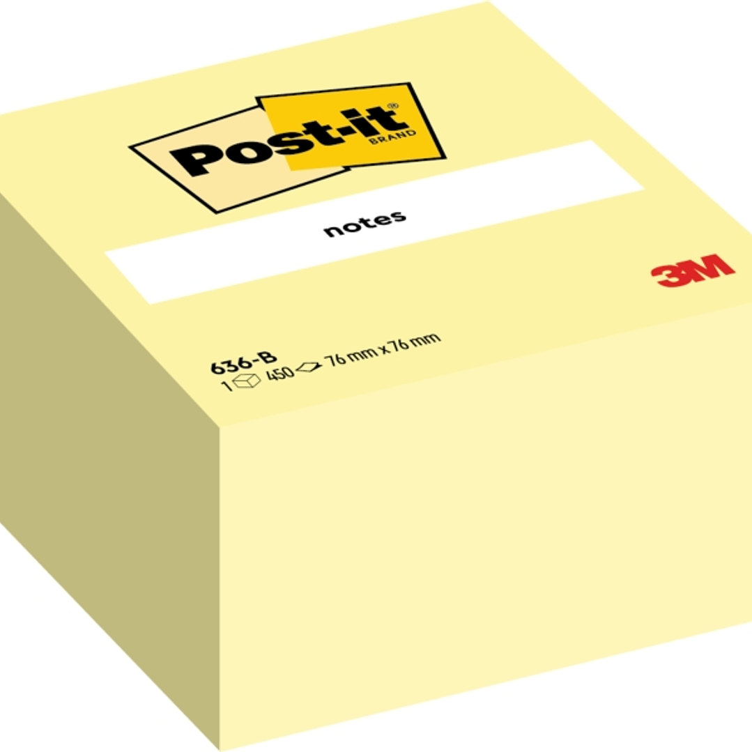 Post-It Cubo de 450 Notas Adhesivas Reposicionables - Forma Cuadrada - 76x76mm - Color Amarillo Claro 1