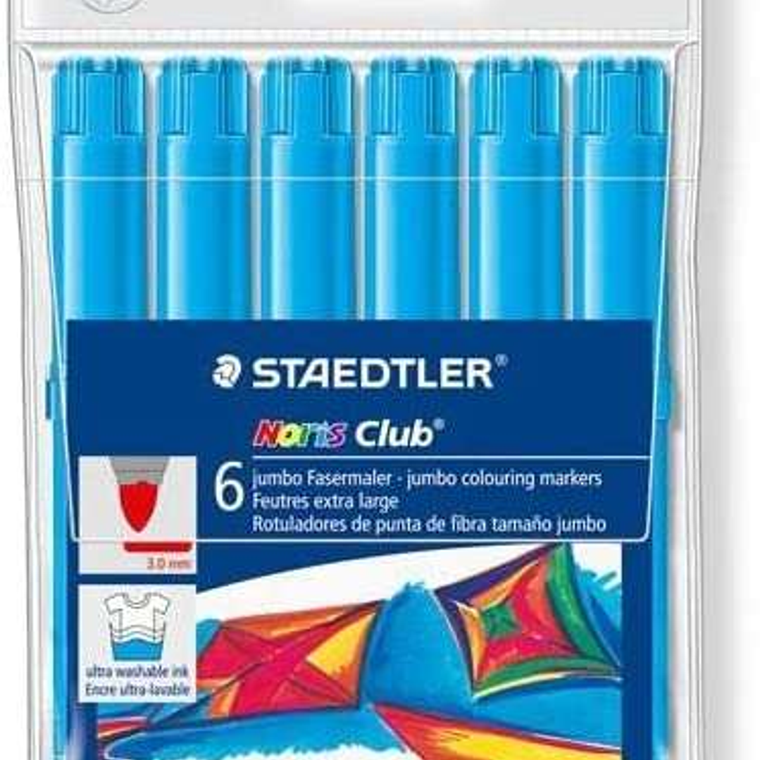 Staedtler Noris Watercolour 340 Pack de 6 Rotuladores de Gran Tamaño - Trazo 3mm Aprox - Lavable Facilmente - Tinta Base de Agua - Color Azul Claro 1